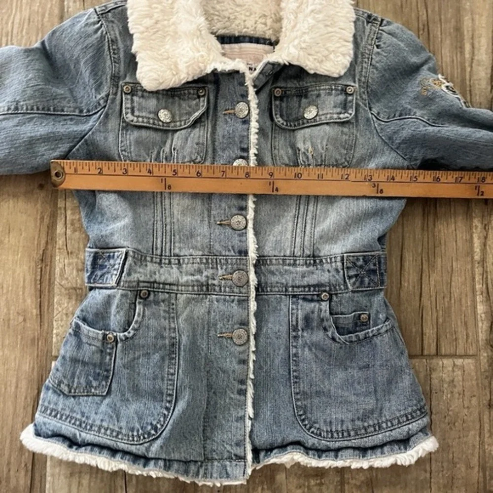 Original Arizona Jean Co. Girls Warm Denim Jean Jacket Faux-Fur Lining Cream 7/8
